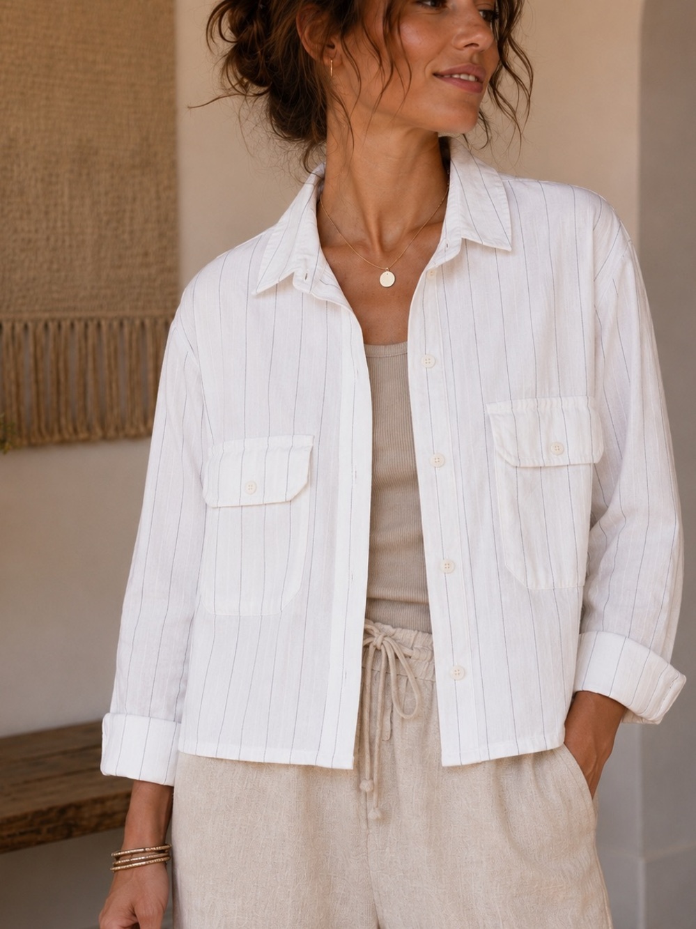 Zara Oversized Striped Cotton Utility Shirt Jacket Shacket